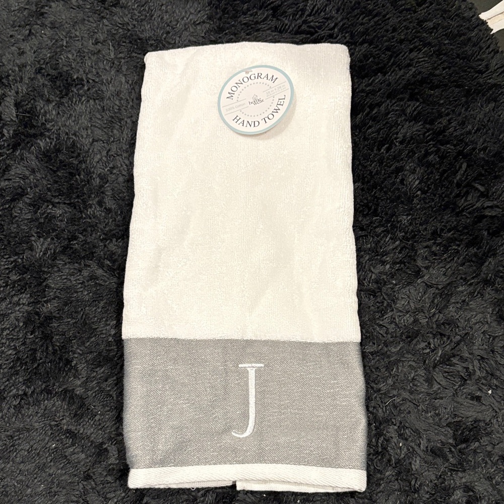 Monogram Hand Towel - White and Gray